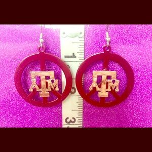 Maroon Peace Silver Texas A&M Earrings